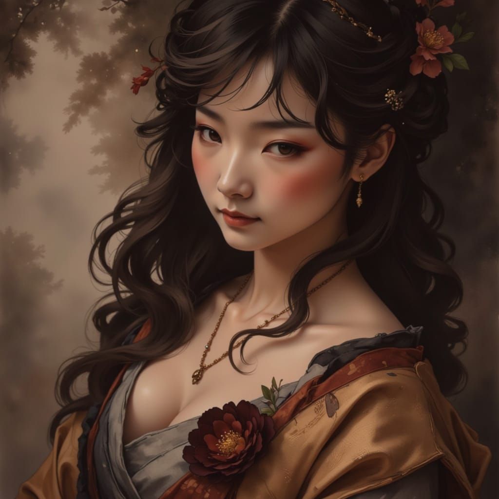 Beautiful Woman with Kintsugi Art Style