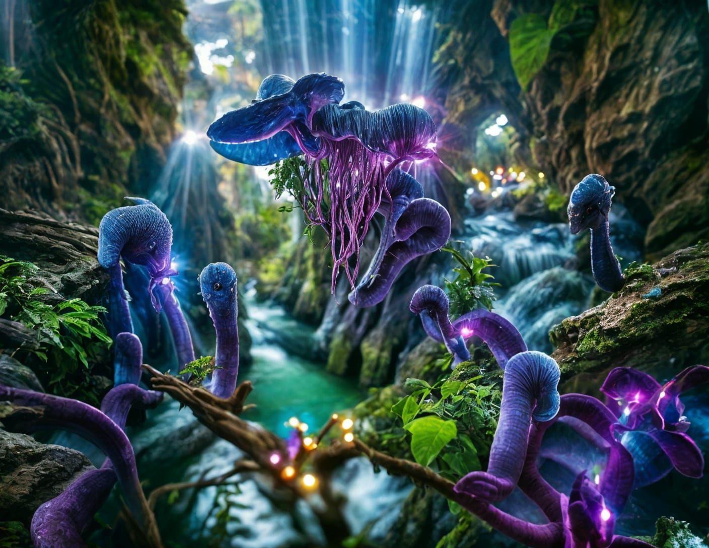 Epic Alien Jungle Grotto with Purple Plants