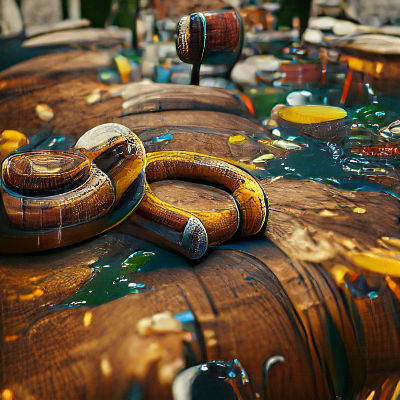 Surreal Snakes Emerging from Wooden Barrels