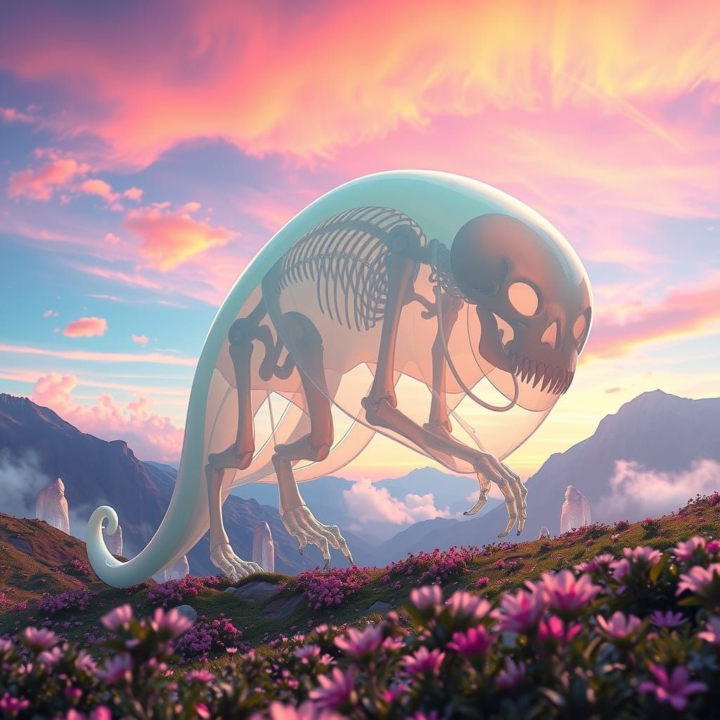 Translucent Slime Creature in Dreamlike Valley