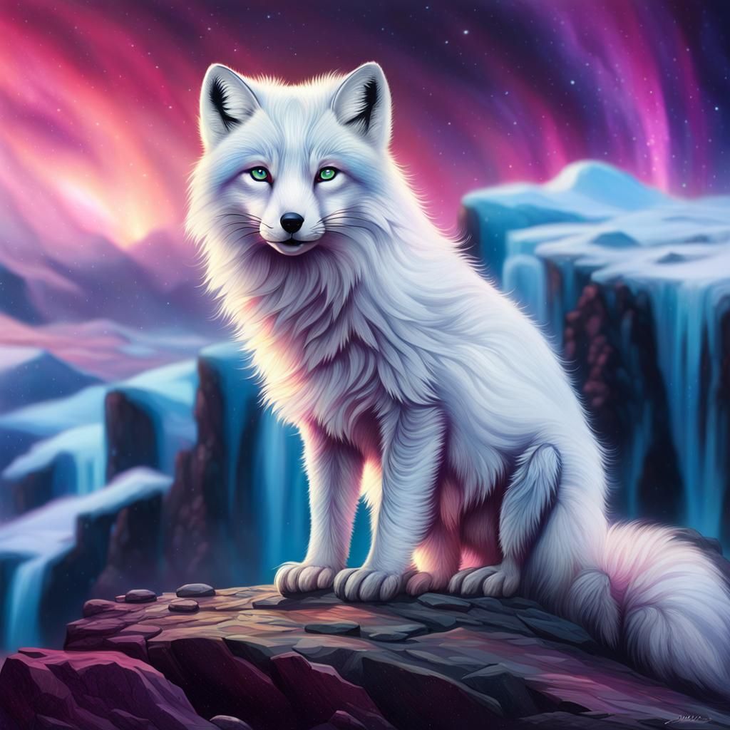 Cyberpunk Arctic Fox Contemplates the Cosmos
