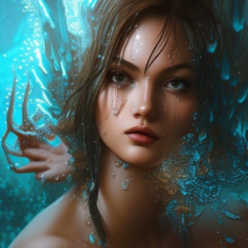 Beautiful Woman Covered in Water: Fantasy Concept Art