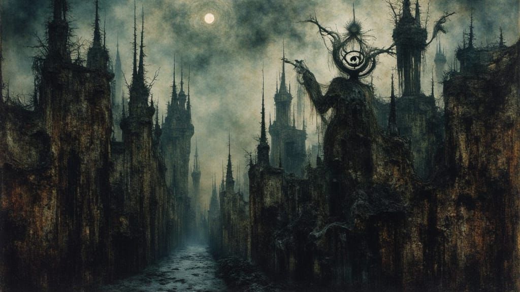 Surreal Melting Cityscape in Gothic Style