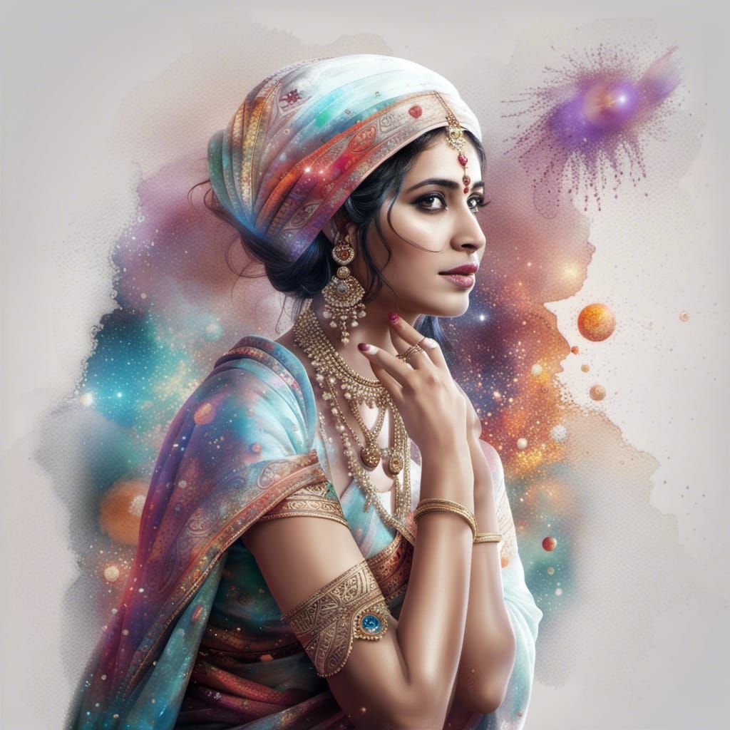 Colorful Indian Woman in Sari: Digital Art