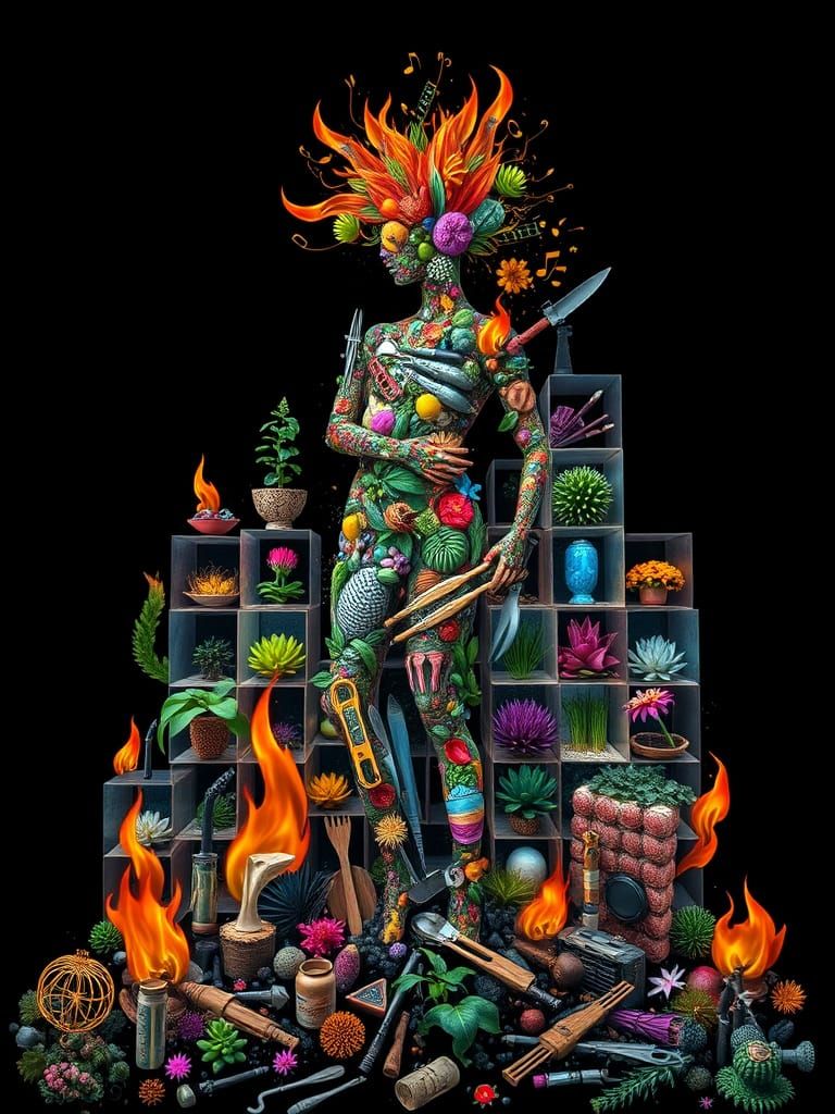 Woman Made of Kitchen Tools in Vibrant Colors