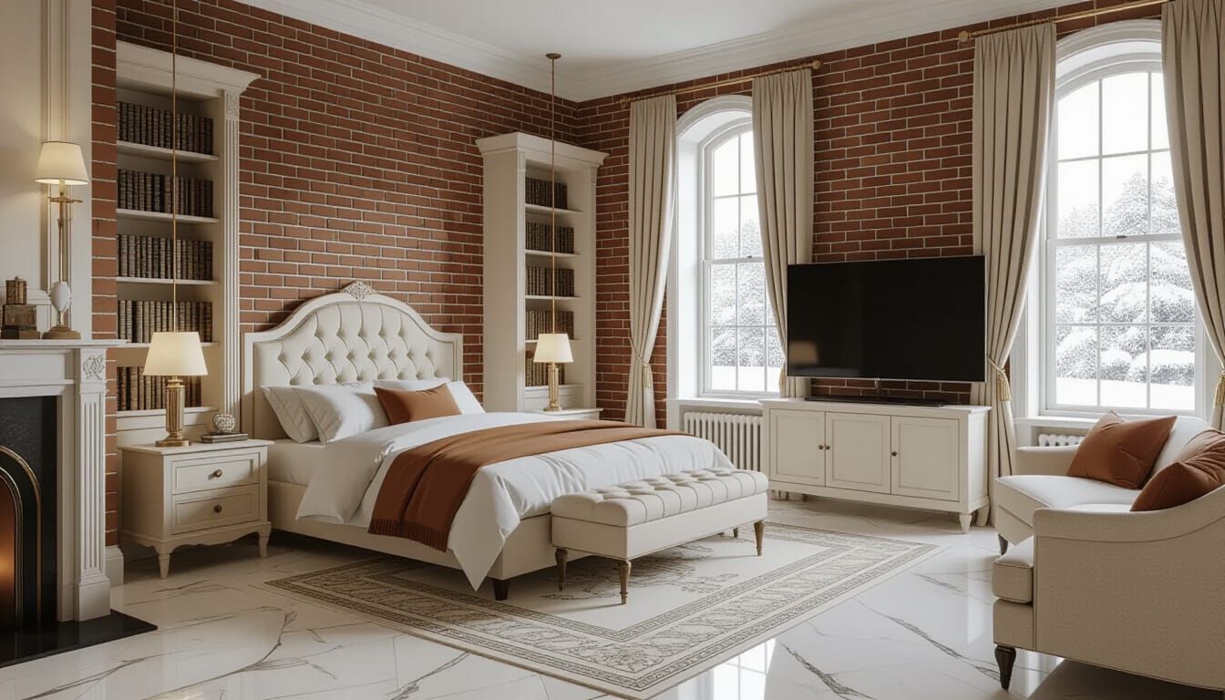 Victorian Bedroom with Snow View