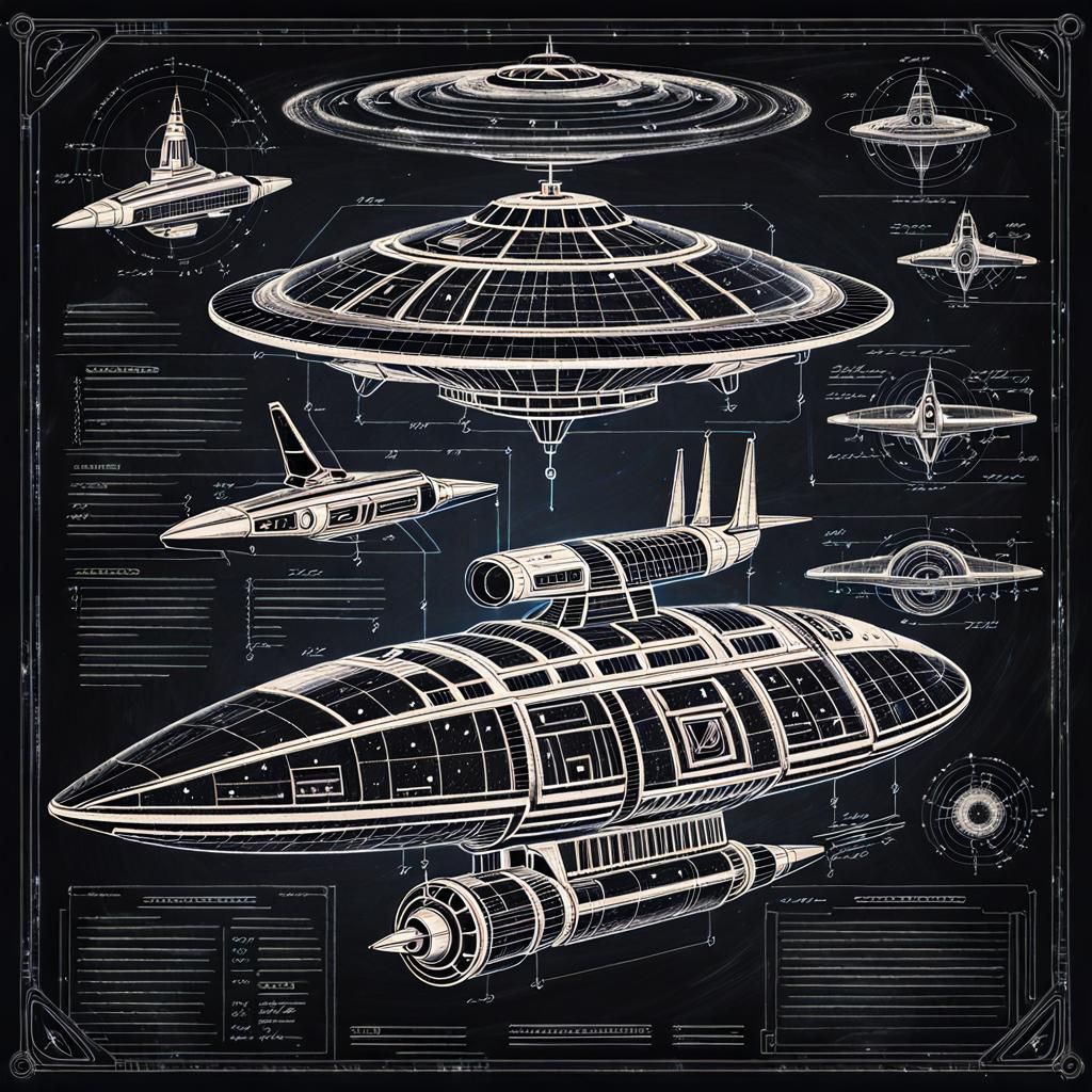 Intergalactic Starship Blueprint Design Sketch