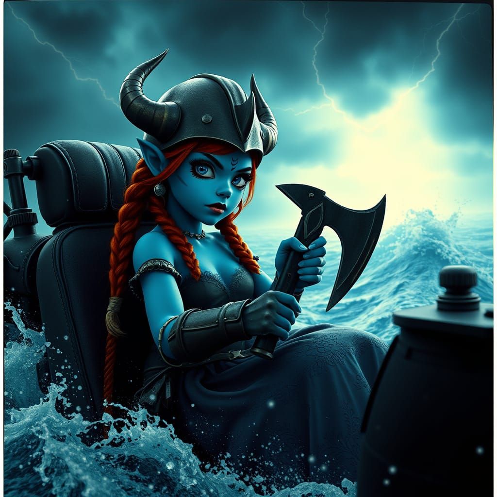 Smurf-Viking Warrior Child Drives War Rig