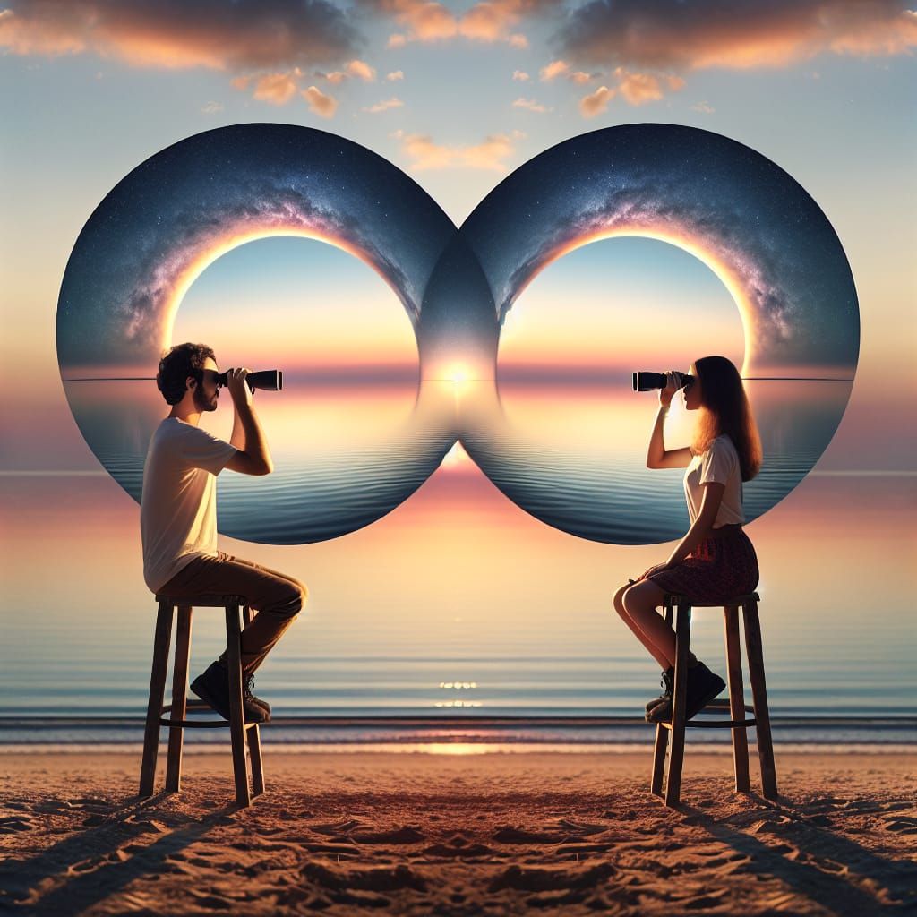 Infinity Love: Surreal Binocular View at Twilight