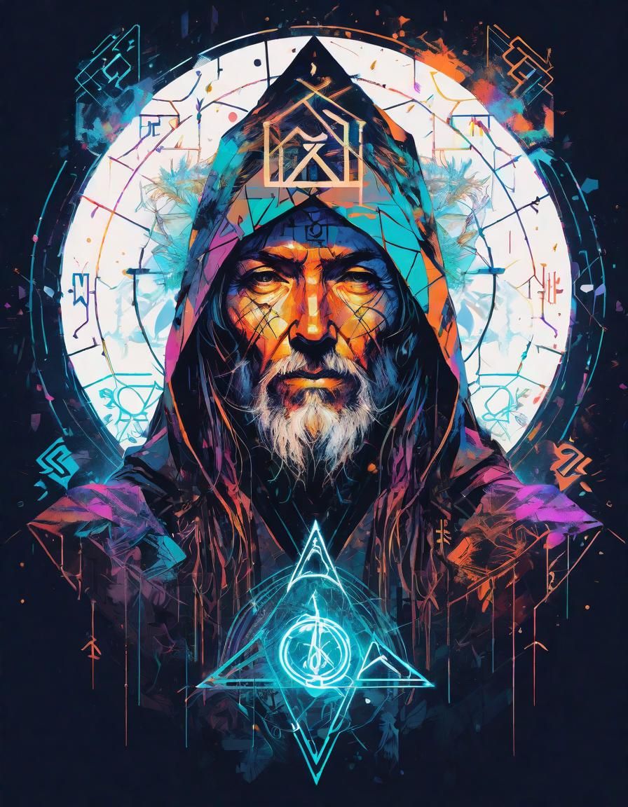 Glowing Runic Wizard in Colorblock Style