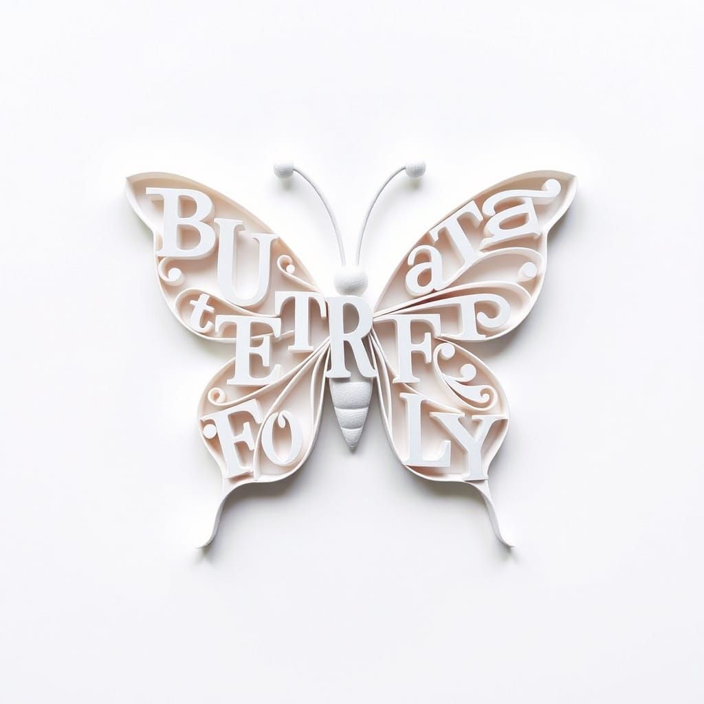 Whimsical Butterfly Sculpture in Typographic Art Style