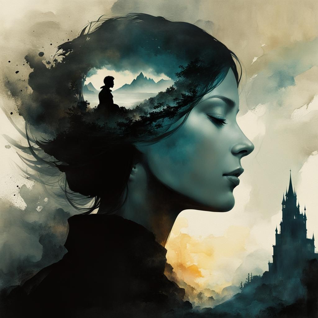 Fantasy Battle Dreamscape in Watercolor Style