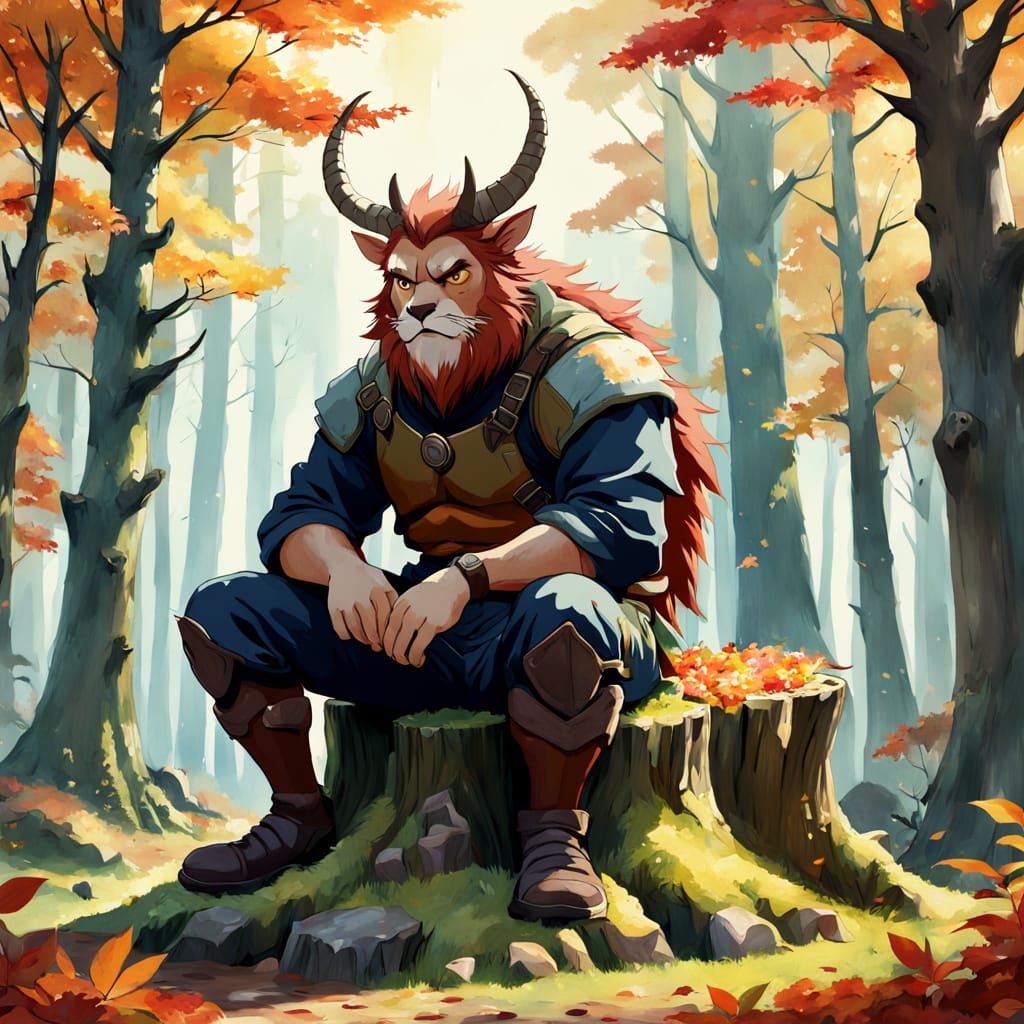 Whimsical Beastman in Autumnal Woodland