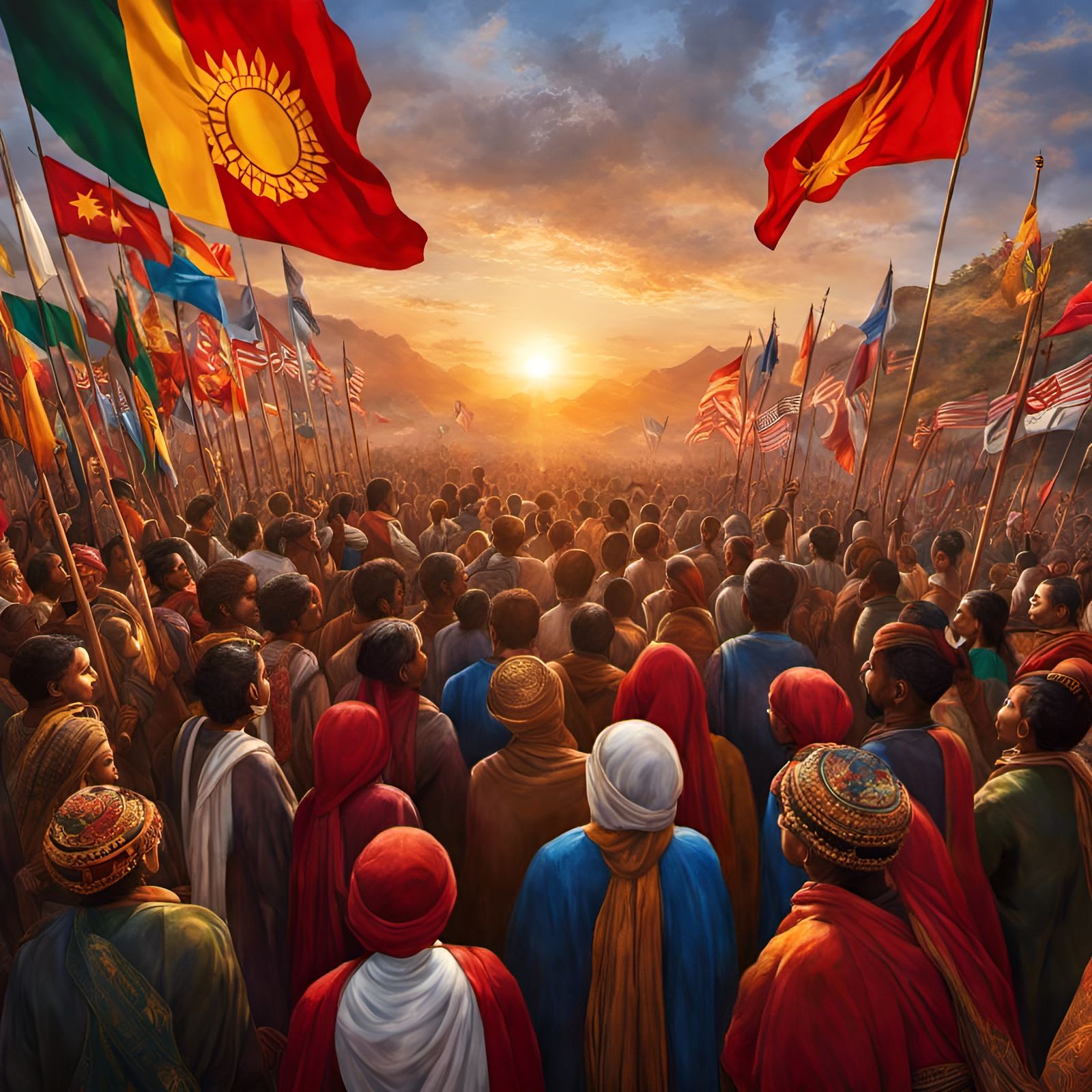 Sunrise Scene of Global Unity and Harmony