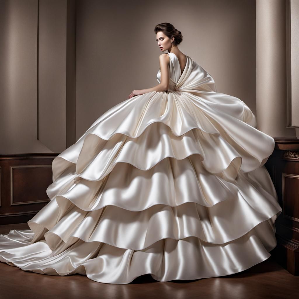 Woman in Enveloping Satin Dress: Hyperrealistic HDR Photo