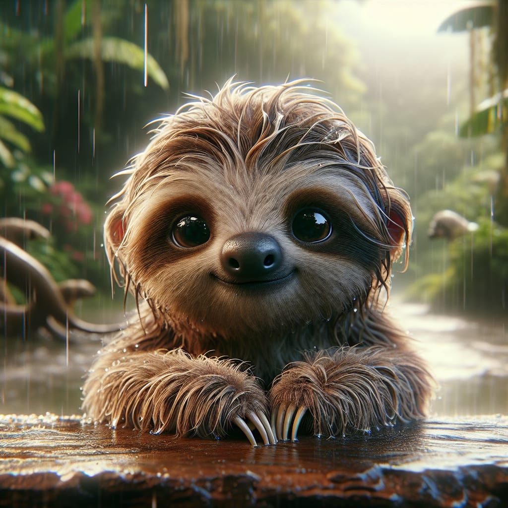 Whimsical Baby Sloth in Tropical Rainforest