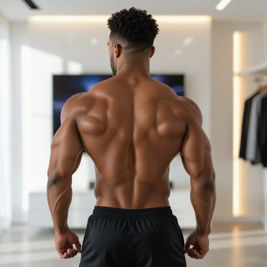 Muscular Man in Modern Room: Photorealistic 8K Render