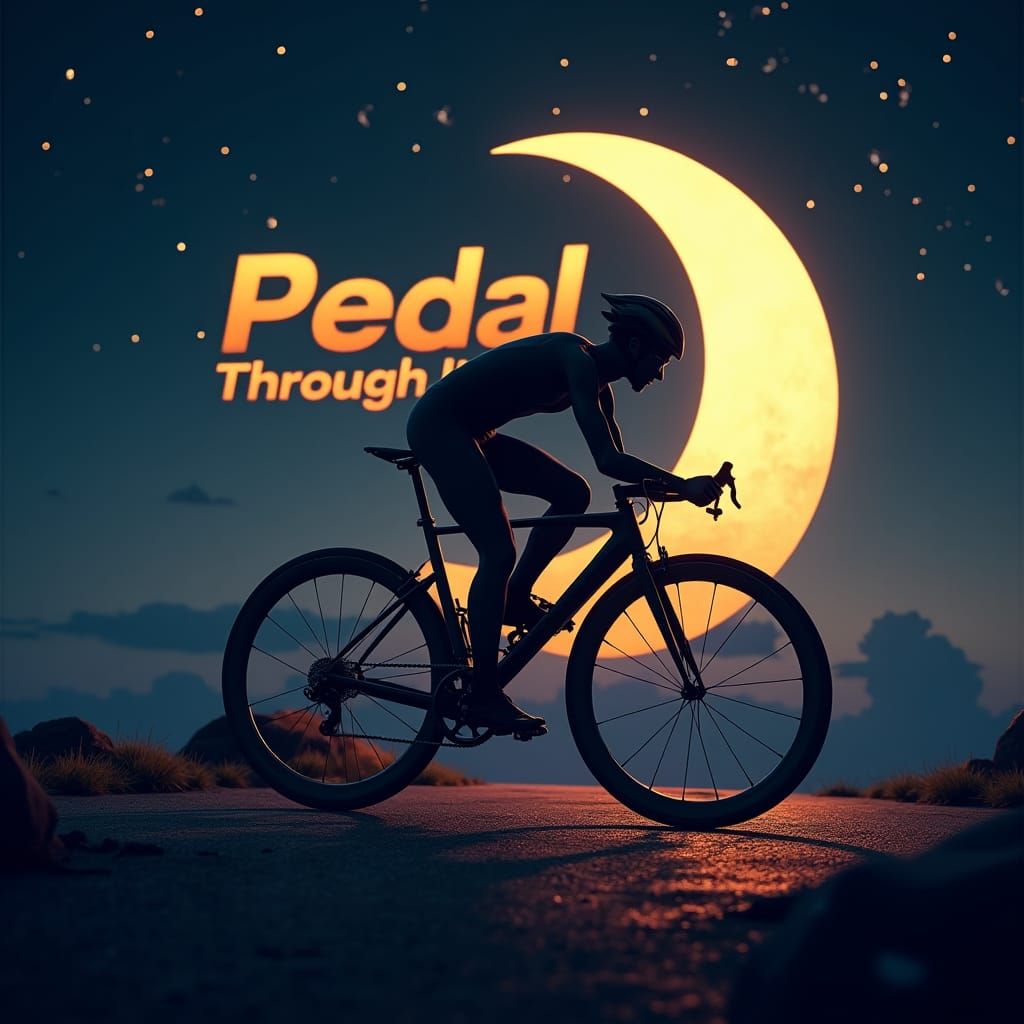 Racing Bicycle Silhouette Against Crescent Moon