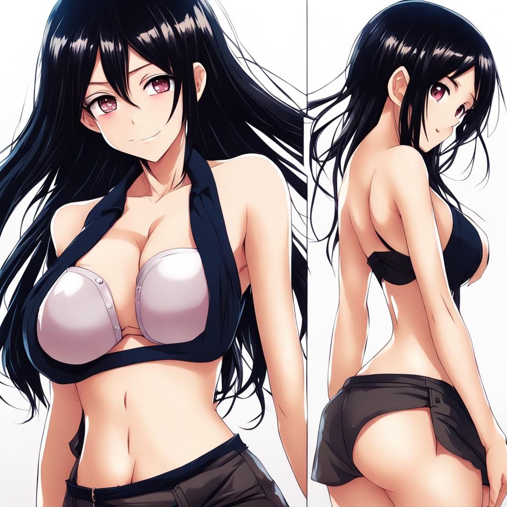 Anime Style Woman with Black Hair and Smile