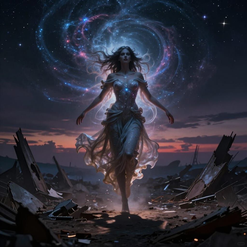 Celestial Goddess of Night Searches Battlefield
