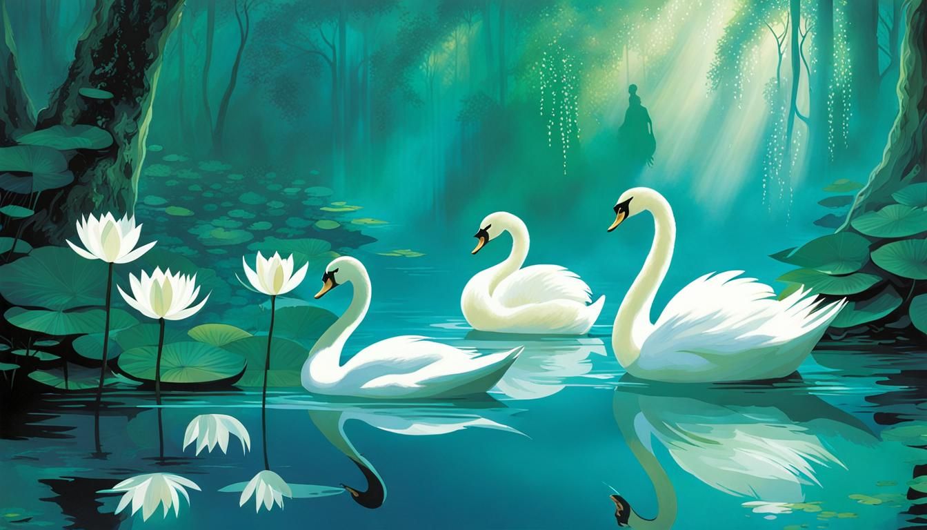Lady of the Lake and Swan Maidens in Lotte Reiniger Style