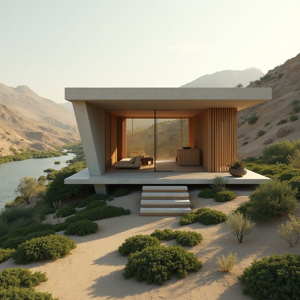 Modern Japanese Tea House Blends with Desert Landscape in Ha...