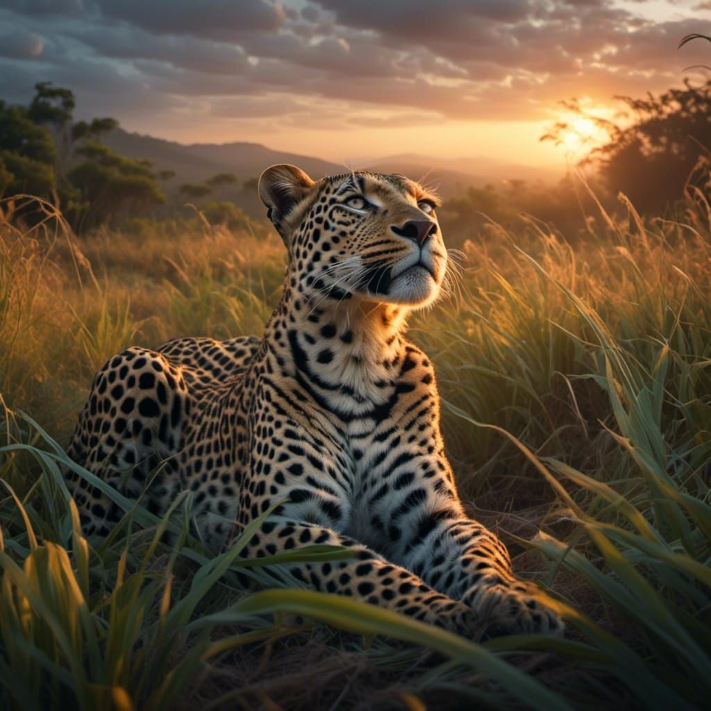 Leopard Waking Up in Forest at Sunrise