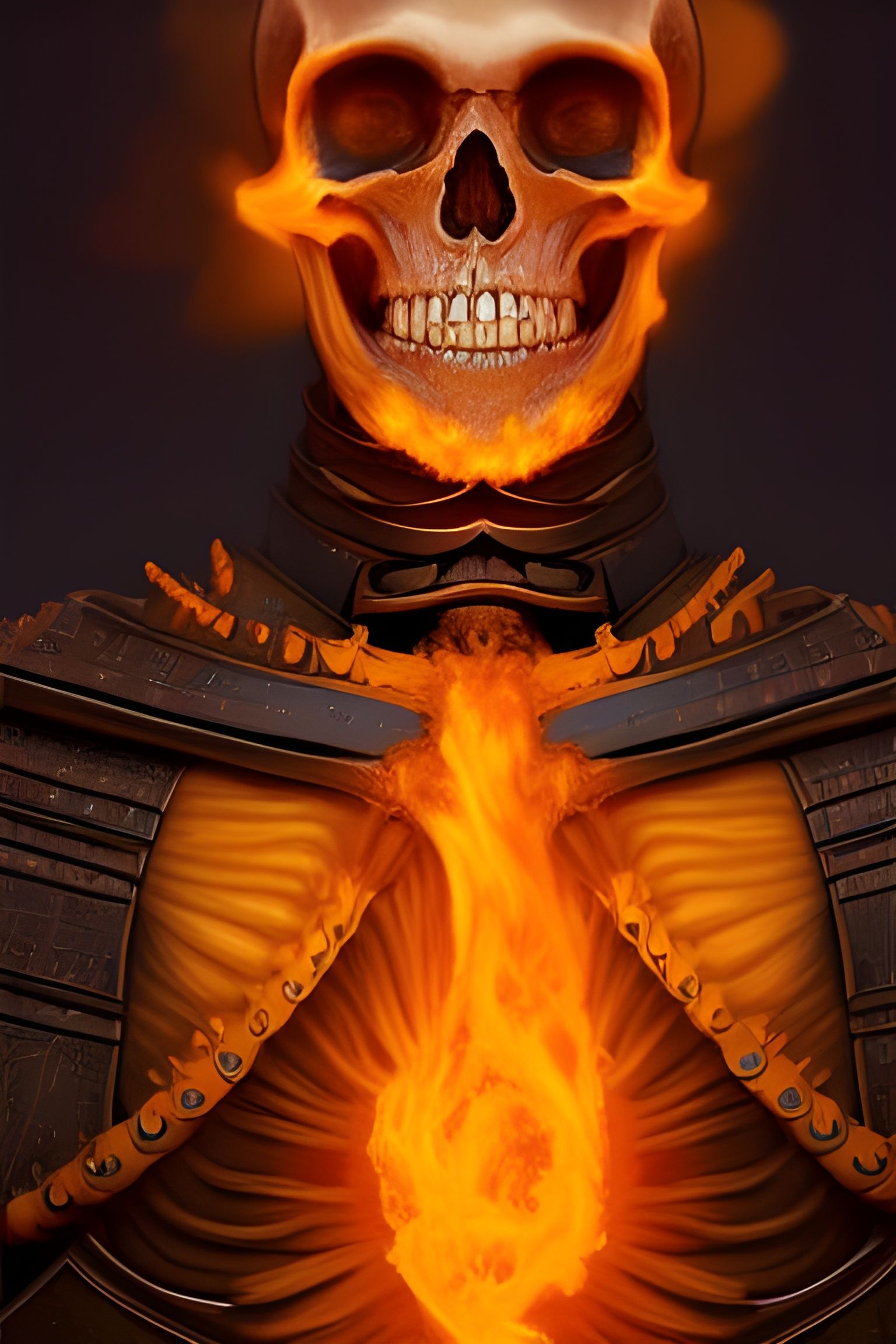 Fiery Samurai Skeleton Portrait in Fantasy Style