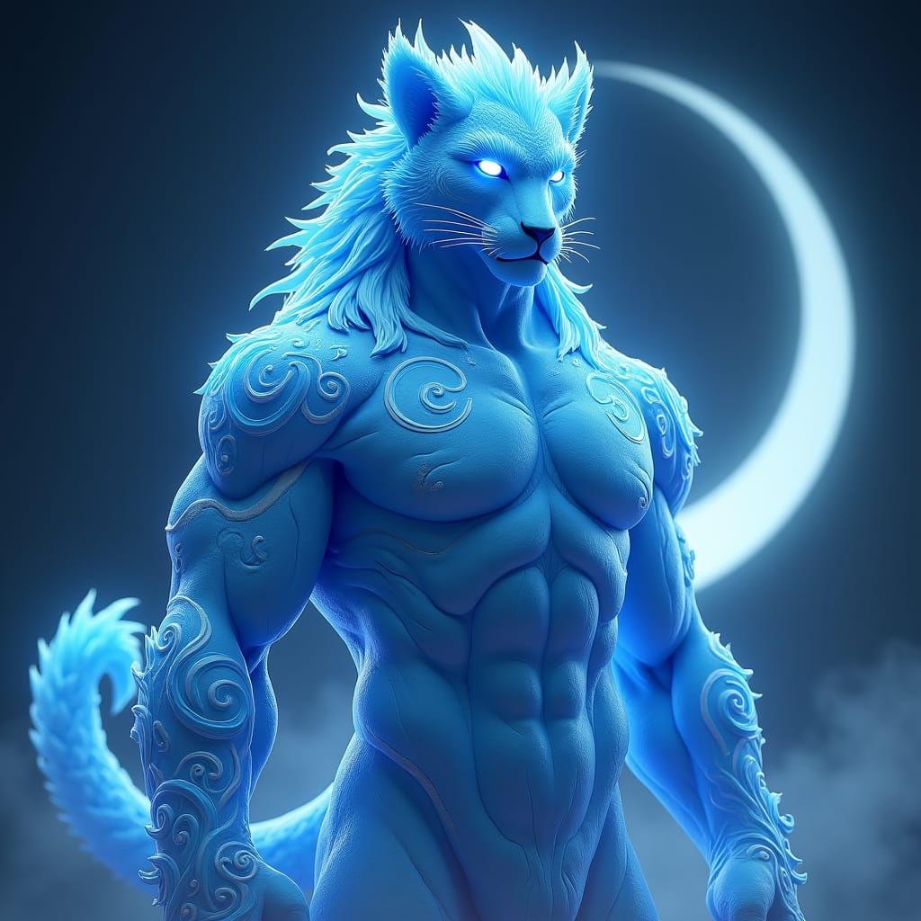 Azure Jaguar Humanoid Radiating Ethereal Aura