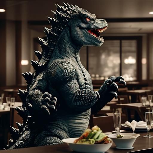 Godzilla as a Waiter: Humorous AI Art