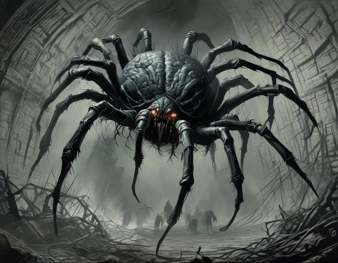 Horrific Brain Spider in Dark Fantasy Style