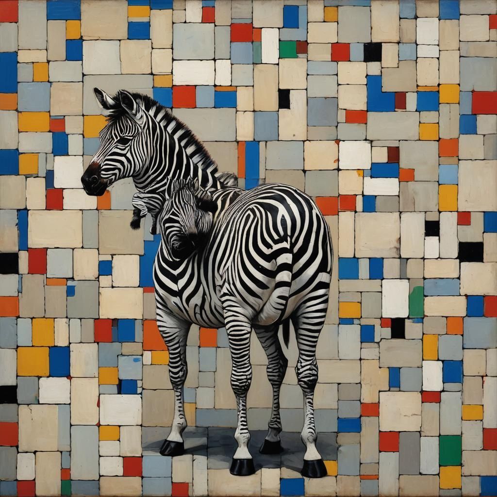 Abstract Zebra in a Mondrian Art Style