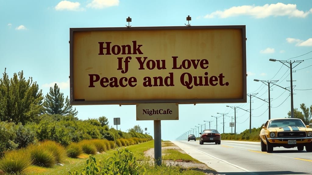 Retro Billboard on a Serene Highway in Golden Hues
