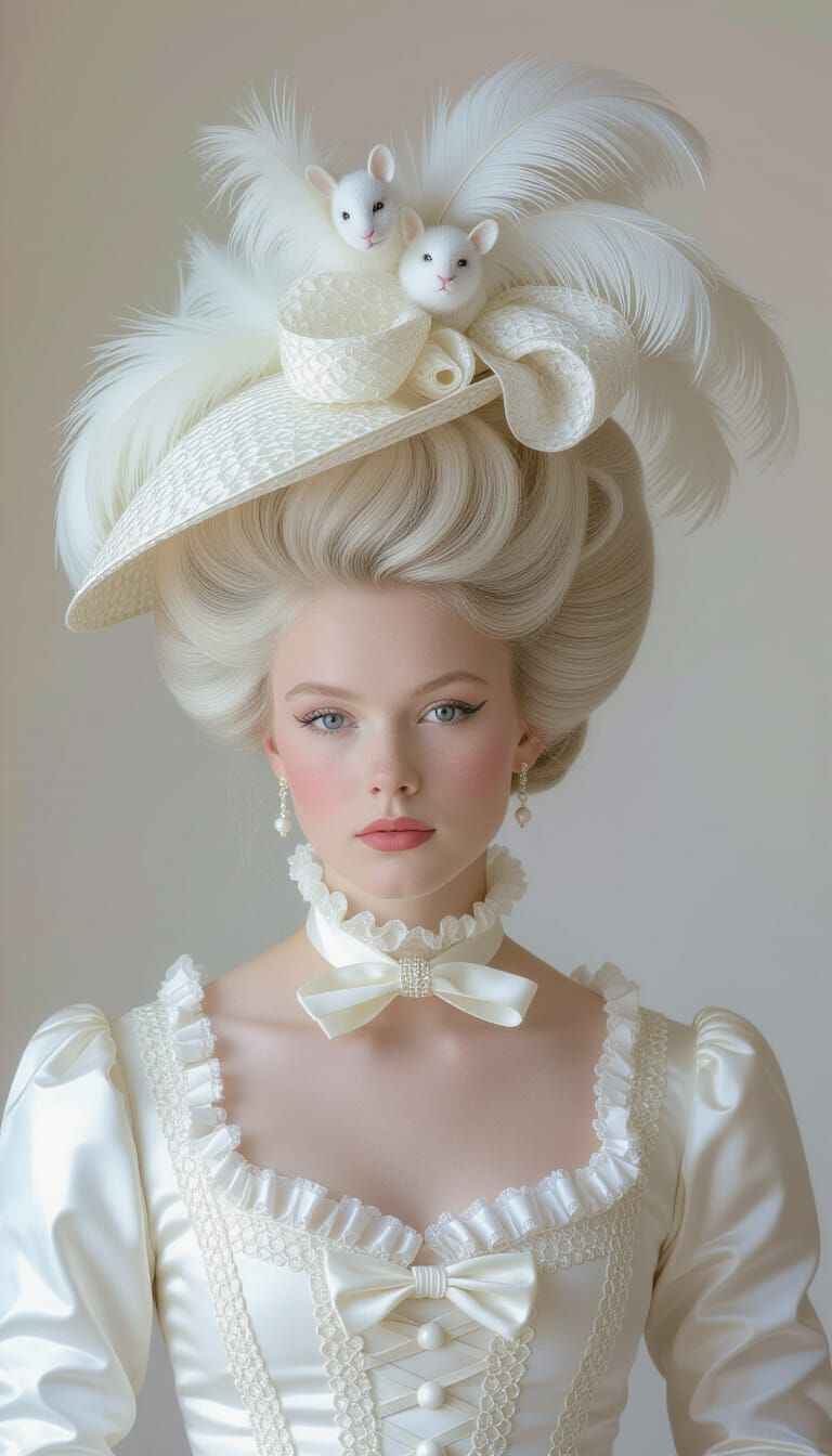 Rococo Woman with Mice in Towering Wig