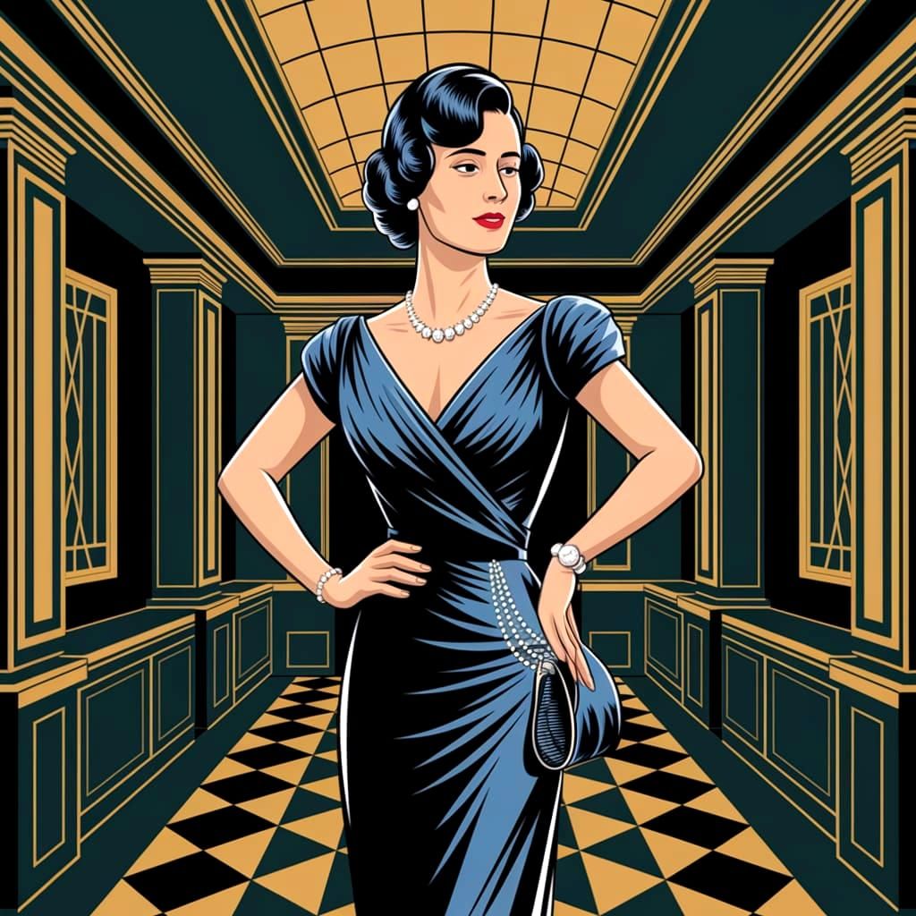 Elegant Lady in 1900s Club: Art Deco Masterpiece