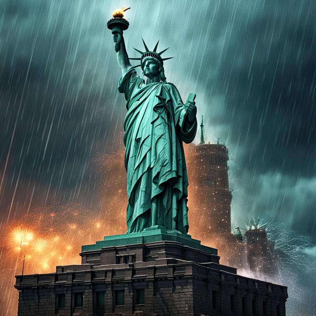 Statue of Liberty in Rainstorm: Digital Matte Painting
