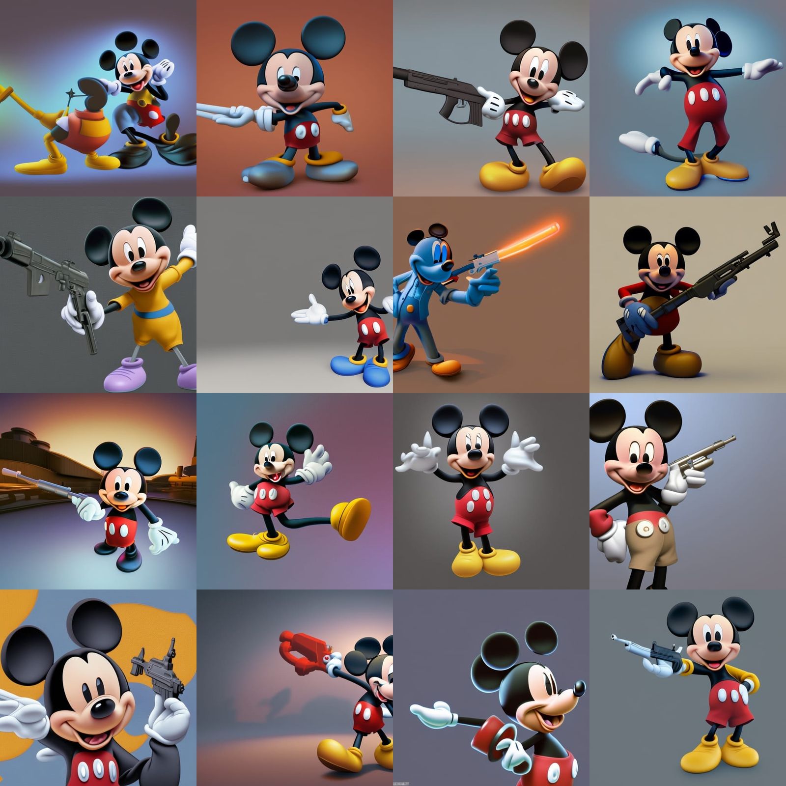 Mickey Mouse with AK-47: Pixar Style 3D Art