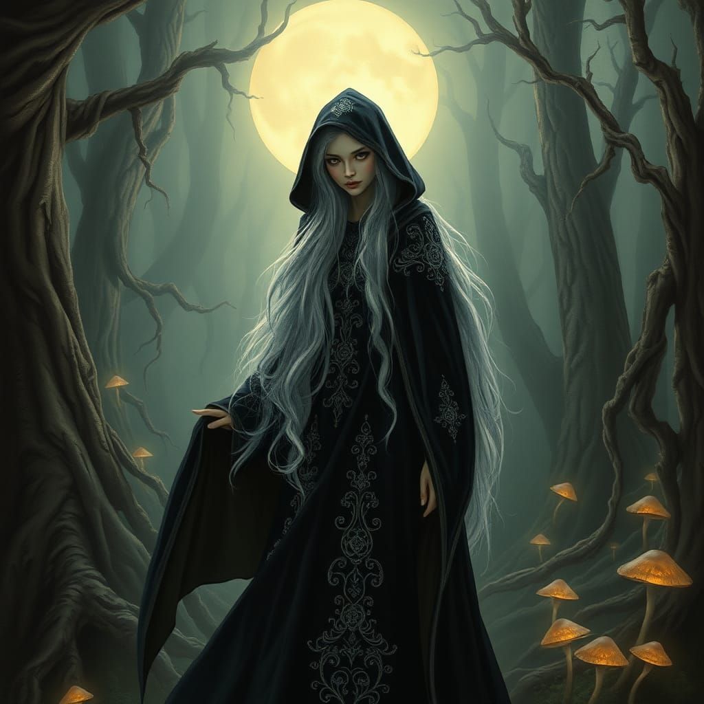 Enchanting Elf Witch in Moonlit Forest