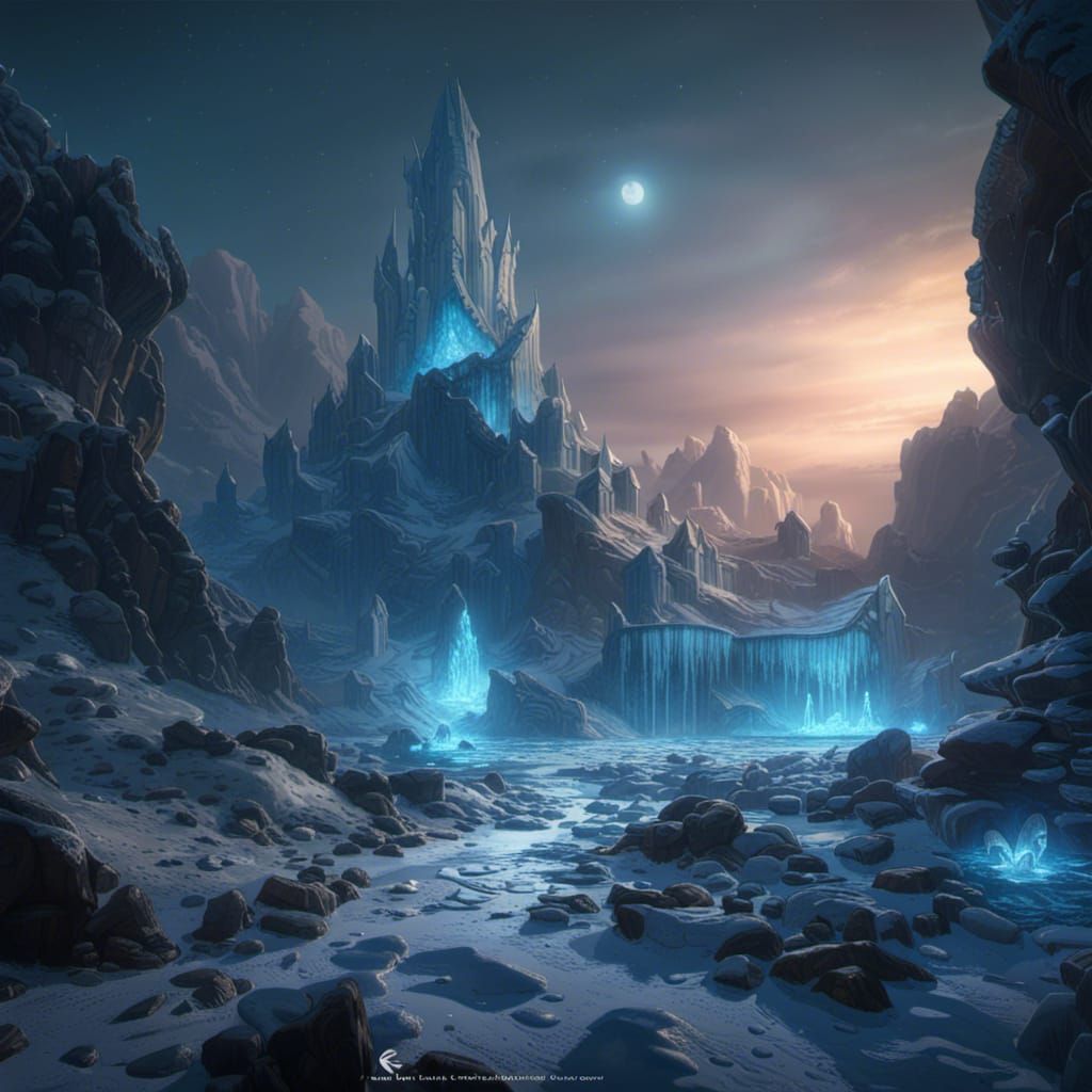 Dark Fantasy Ice Blue Landscape: Masterpiece in Unreal Engin...