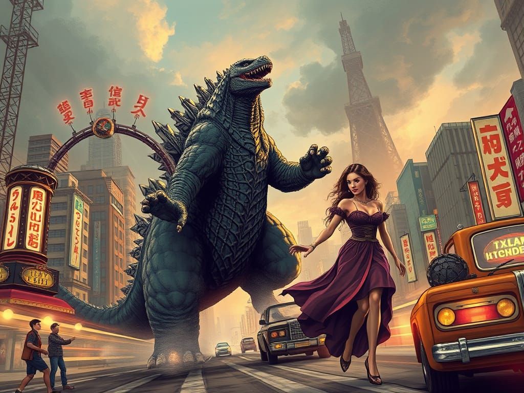 Godzilla's Steampunk Chase Through Tokyo