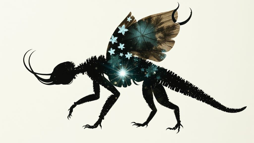 Bioluminescent Silhouette Collage in Double Exposure Style