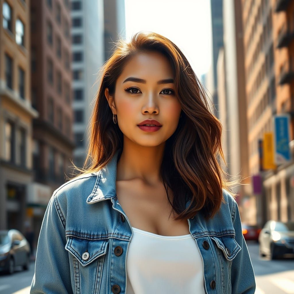 Photorealistic Portrait of a Model on a Sunny NYC Street