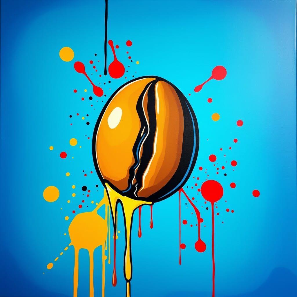 Vibrant Japanese Pop Art Coffee Bean in Bold, Bright Colors