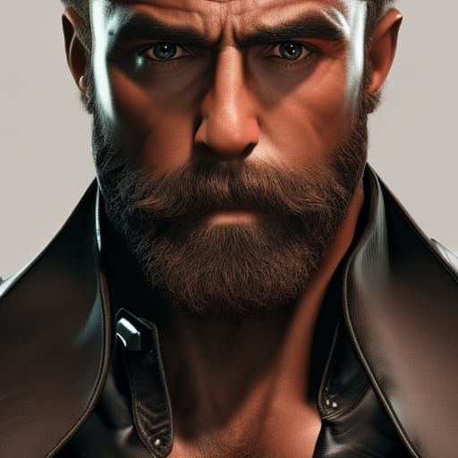 Hyperrealistic Leather Muscle Soldier with Piercings