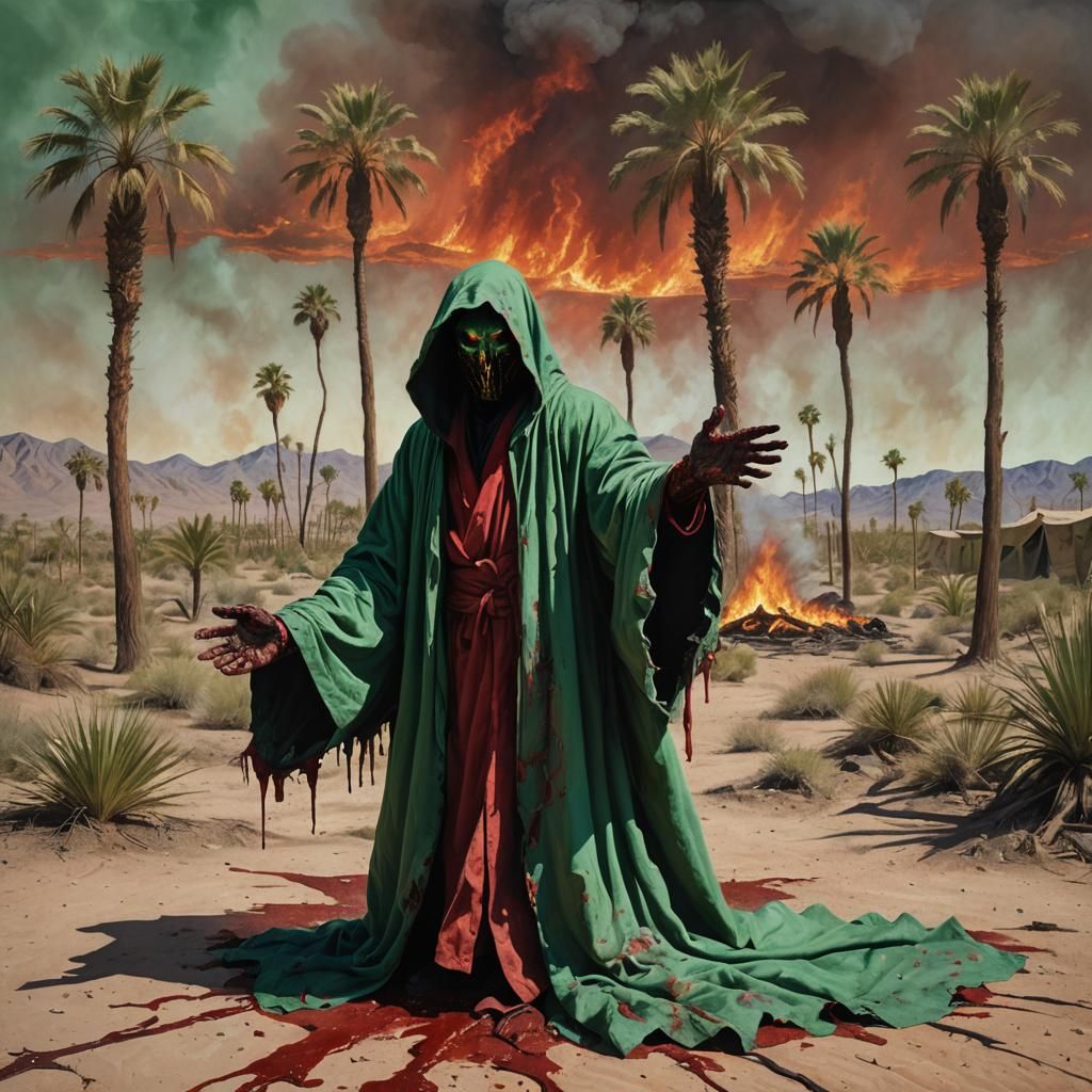 Eerie Desert Scene with Wounded Hand