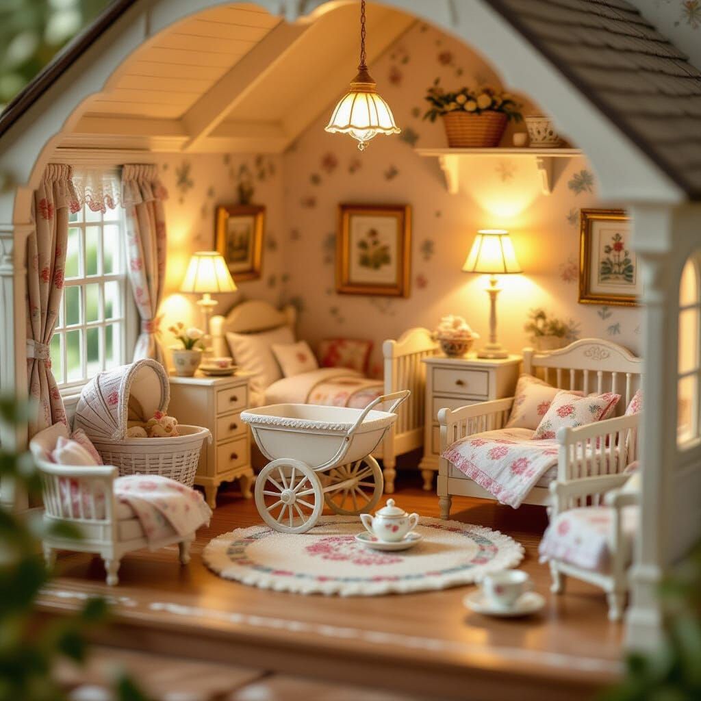 Charming Dollhouse Diorama with Miniature Furniture