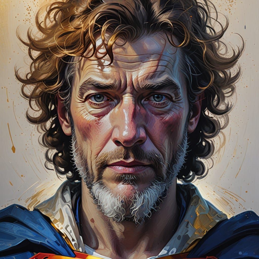 Superman Portrait in Rembrandt Style Oil Painting