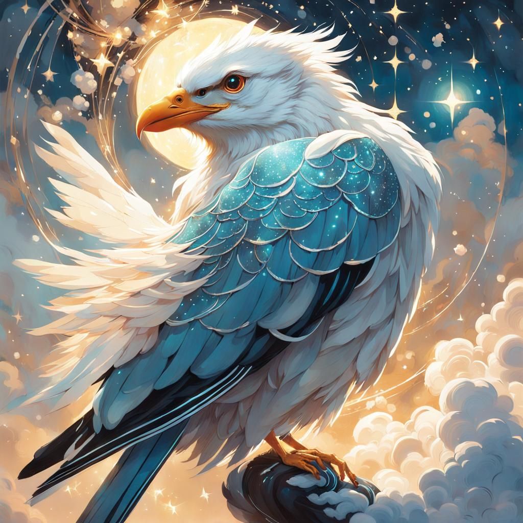 Celestial Bird in Sunny Sky, Digital Painting