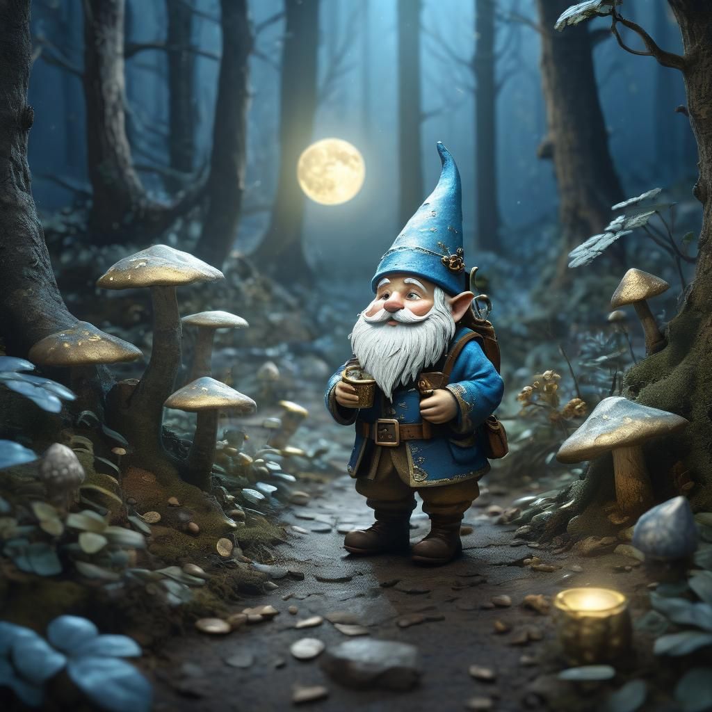 Gnome's Treasure Hunt in Moonlit Forest