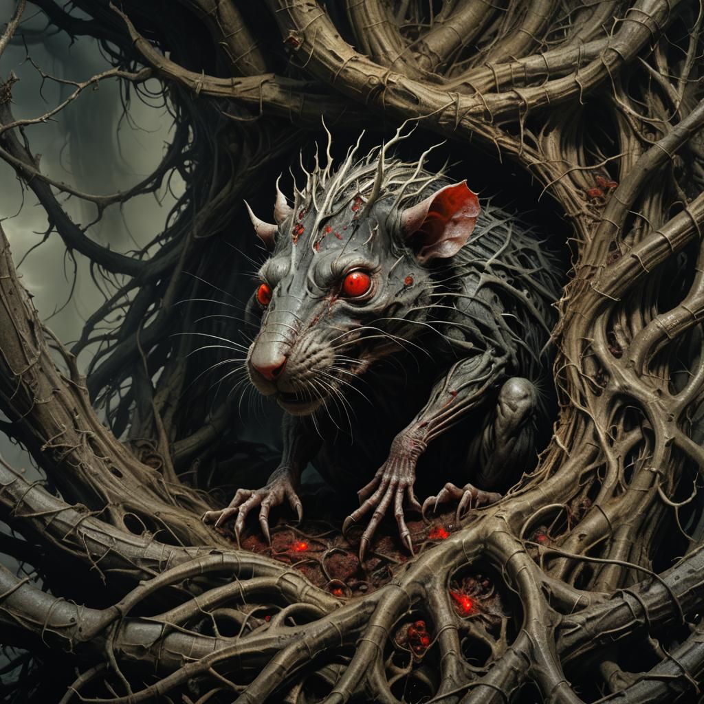 Creepy Rat King Emerges from Twisted Roots